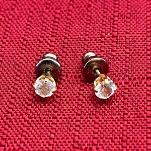 Vintage Gold Tone Stud Simulated Diamond Earrings